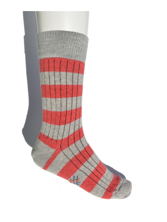 Calcetines de Lana Caña Baja Rayas Coral-Gris Claro de Miss Calcetín