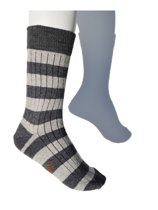 Miss Calcetín Dark Grey / Light Grey Striped Low-Cut Wool Socks