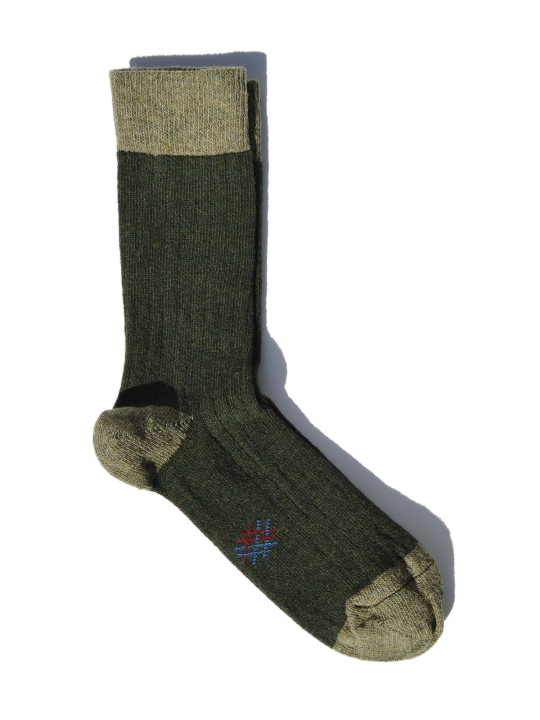 Miss Calcetín Olive green Striped Low-Cut Wool Socks