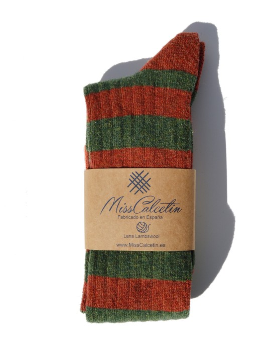 Miss Calcetín Striped Green/Orange High-Cut Wool Socks