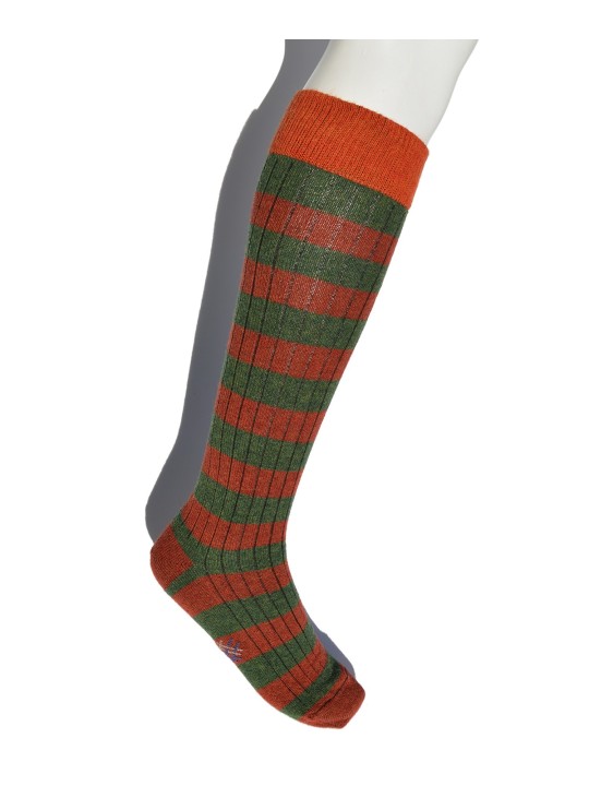 Miss Calcetín Striped Green/Orange High-Cut Wool Socks