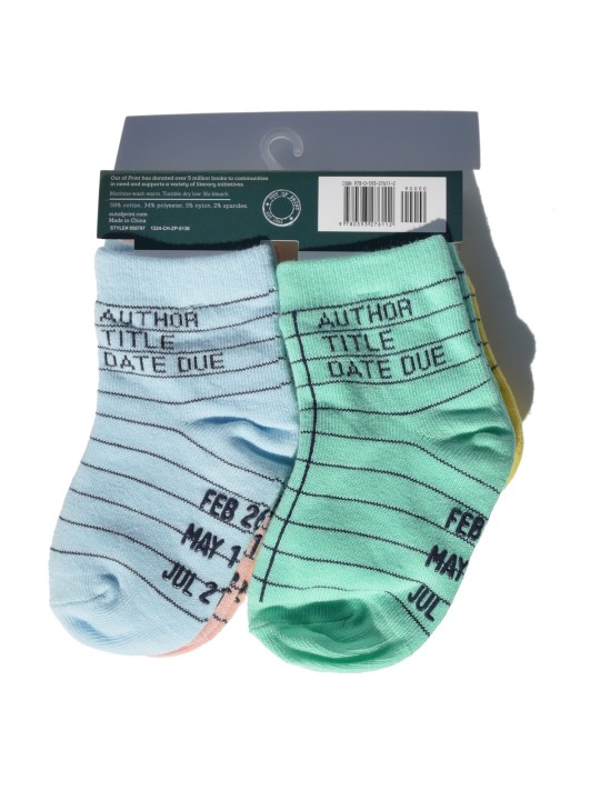 Calcetines tobilleros con diseño de tarjeta de biblioteca