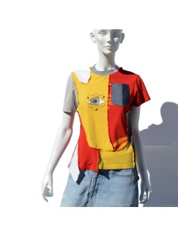 T-shirt patchwork denim pocket